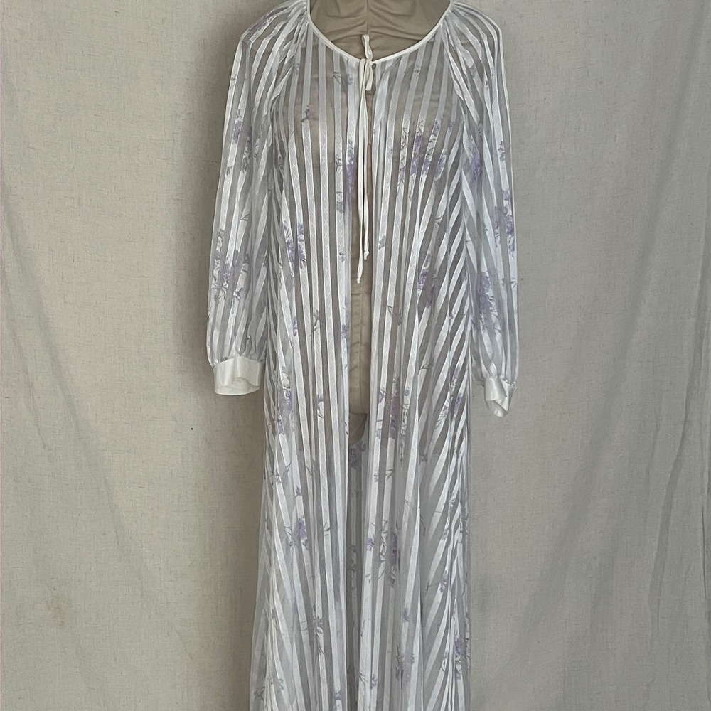 Vintage Val Mode Robe Floral Striped White Purple Size M Lingerie